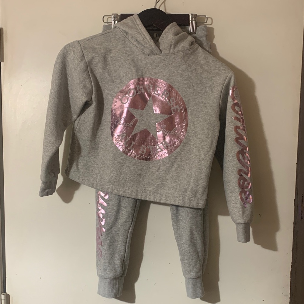 Converse Gray Hoodie with Pink Metallic Star